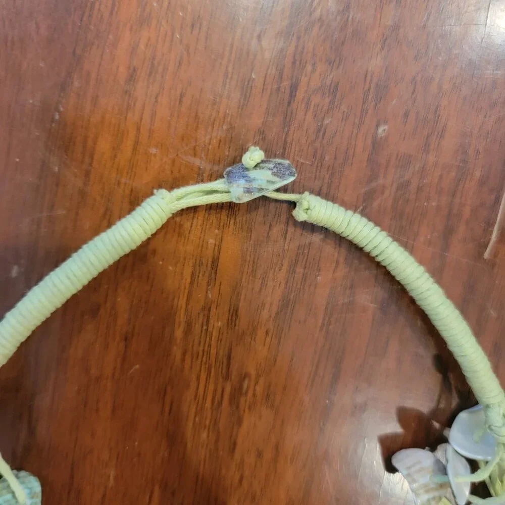 Green Shell & Cotton Multistrand Boho Necklace - Picture 9 of 11